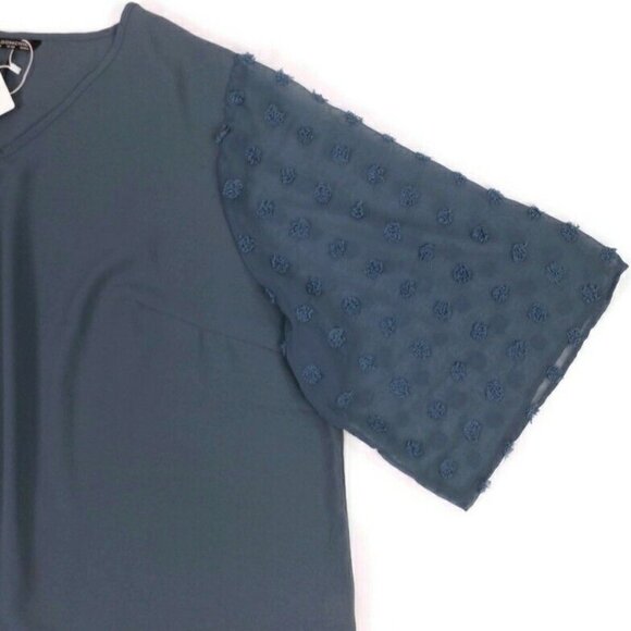 Bloomchic Stone Blue Raise Dot Mesh Patchwork Flounce Sleeve Blouse Women 26/4X - Picture 6 of 15